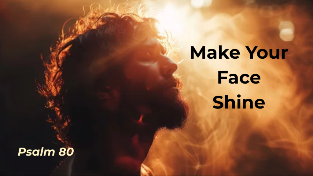 Man with eyes closed looking up at the sun with the text "Make Your Face Shine - Psalm 80"